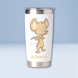 Cute Mouse Playing Flute Personalized Insulated Tumbler