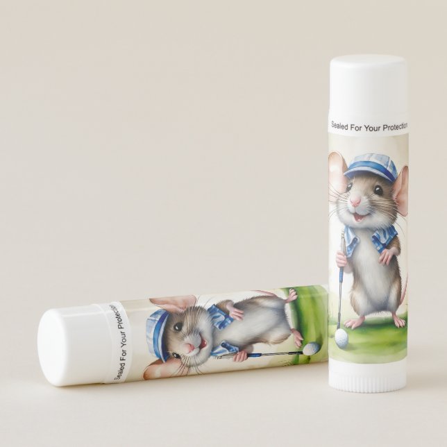 Cute Mouse Playing Golf  Lip Balm (Front)