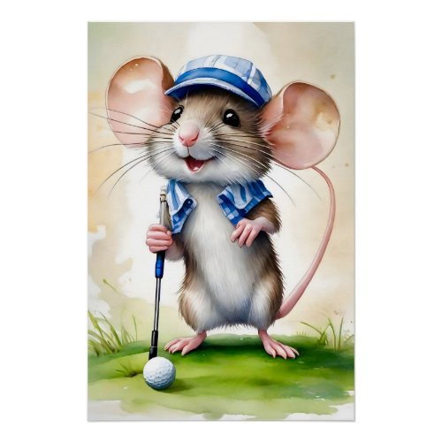 Cute Mouse Playing Golf  Poster