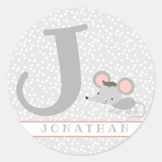 Cute Mouse & Polkadots Personalized Kids Classic Round Sticker