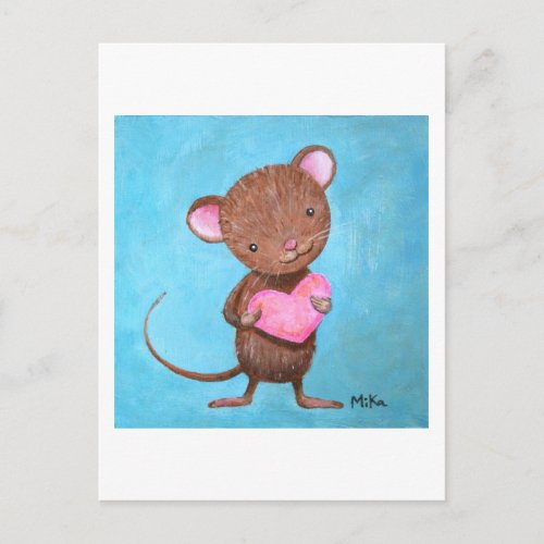 Cute Mouse Postcard Cute Mouse with Heart art Card