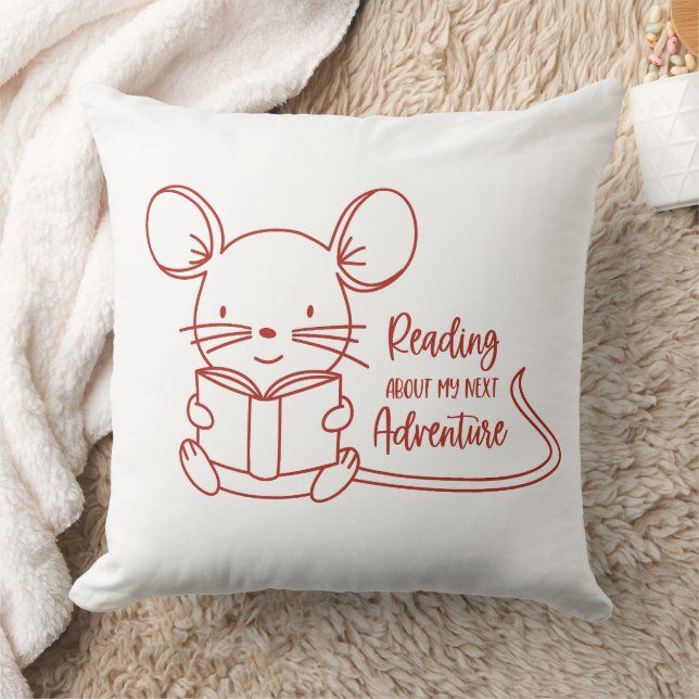 Cute Mouse Reading a Book Throw Pillow (Blanket)