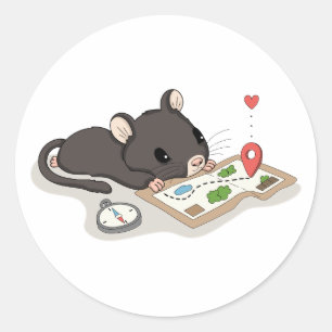 Cute Mouse Reading a Treasure Map Adventure Sticke Classic Round Sticker