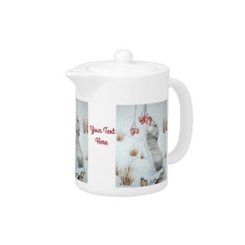 Cute Mouse Red Berries Snow Scene Wildlife Art Teapot by artoriginals at Zazzle