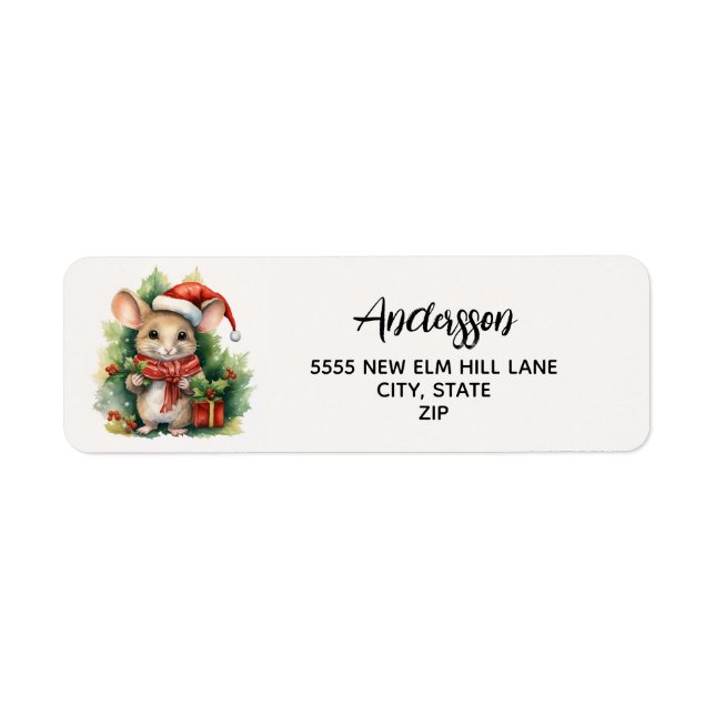 Cute Mouse Red Santa Hat Christmas Holiday  Label (Front)