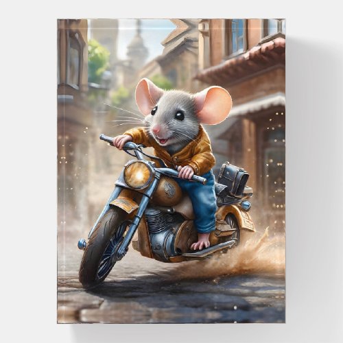 Cute Mouse Riding a Motorcycle  Paperweight