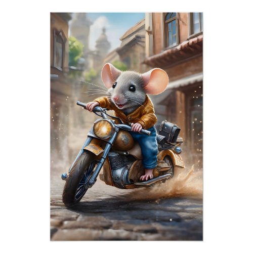 Cute Mouse Riding a Motorcycle  Poster