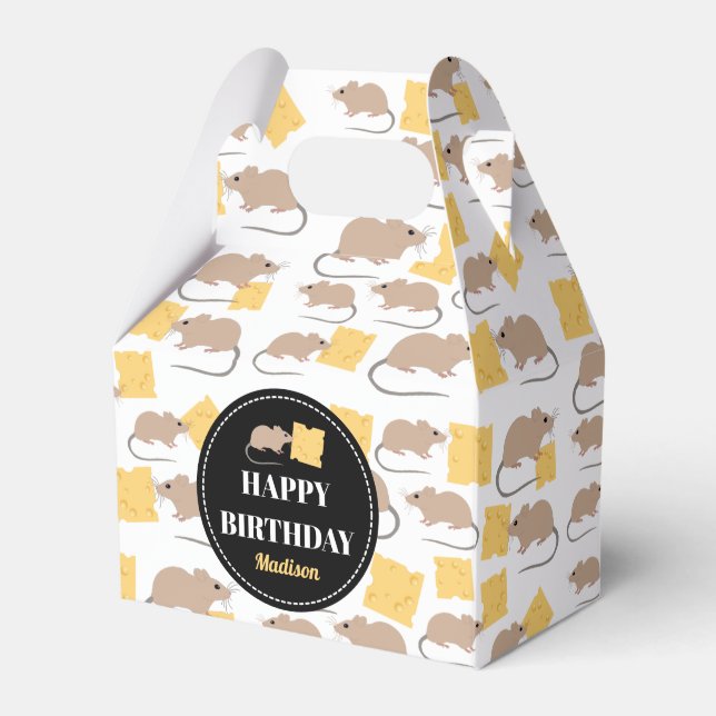 Cute Mouse Rodent Eating Cheese Birthday  Favor Boxes (Front Side)