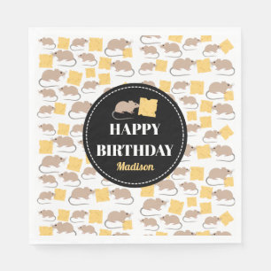 Cute Mouse Rodent Eating Cheese Birthday Napkins