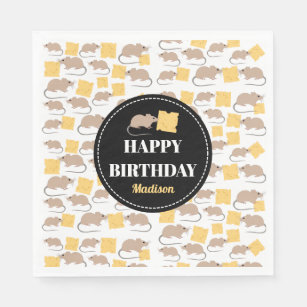 Cute Mouse Rodent Eating Cheese Birthday   Napkins