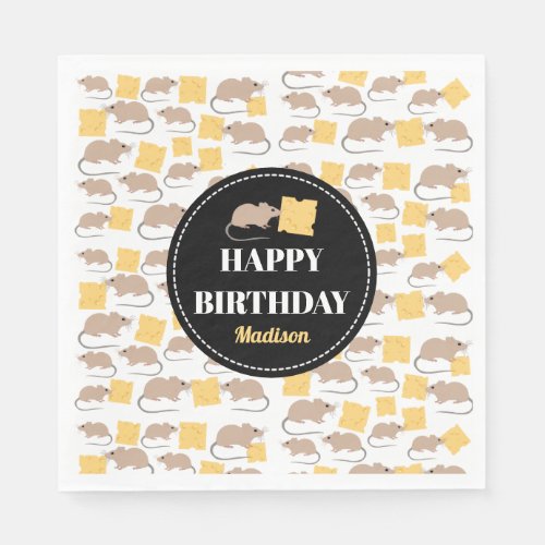 Cute Mouse Rodent Eating Cheese Birthday   Napkins