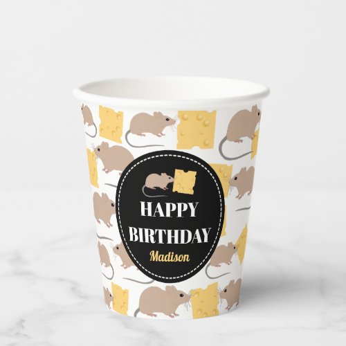 Cute Mouse Rodent Eating Cheese Birthday Paper Cups