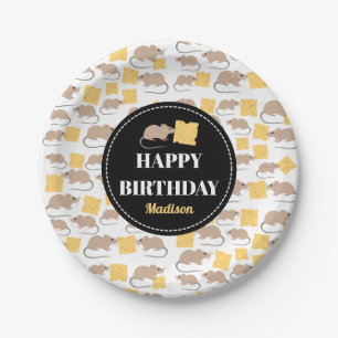 Cute Mouse Rodent Eating Cheese Birthday Paper Plates