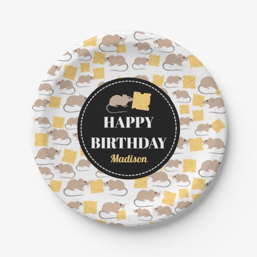 Cute Mouse Rodent Eating Cheese Birthday  Paper Plates