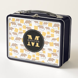 Cute Mouse Rodent Eating Cheese Pattern Metal Lunch Box