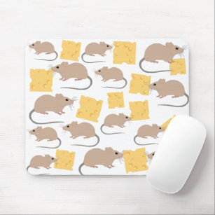 Cute Mouse Rodent Eating Cheese Pattern Mouse Pad