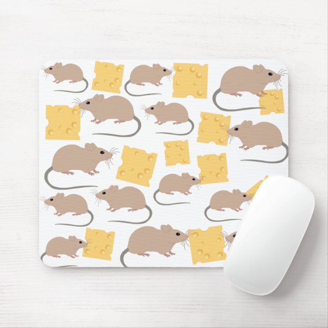 Cute Mouse Rodent Eating Cheese Pattern Mouse Pad (With Mouse)