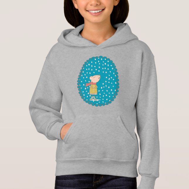 Cute Mouse Singing Christmas Carols in Blue Hoodie (Front)