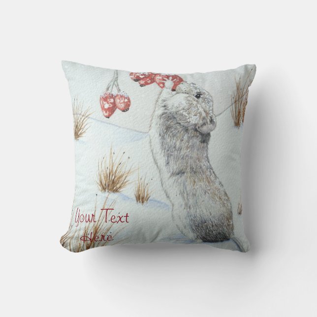 cute mouse snow scene seasonal wildlife picture throw pillow (Front)