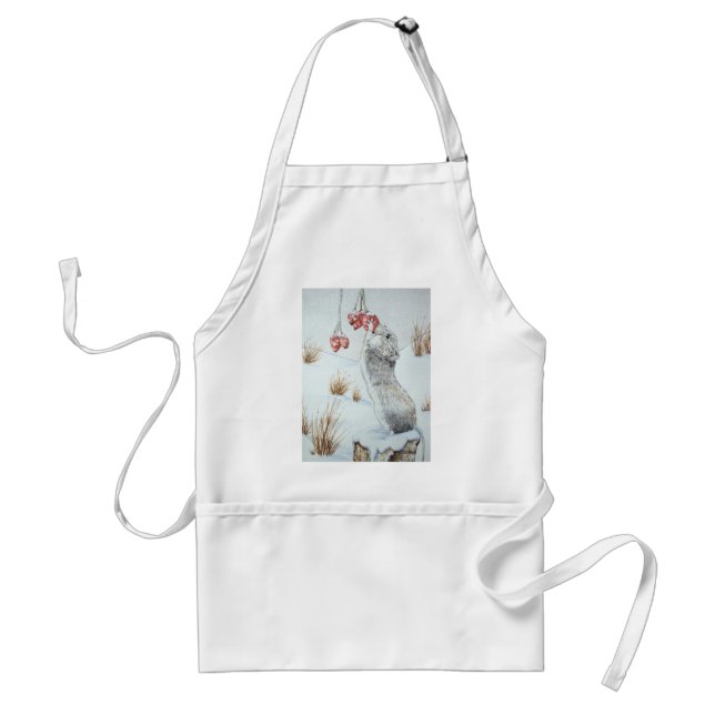 cute mouse snow scene wildlife at christmas adult apron (Front)