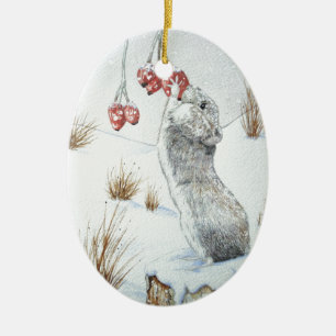 cute mouse snow scene wildlife at christmas ceramic ornament