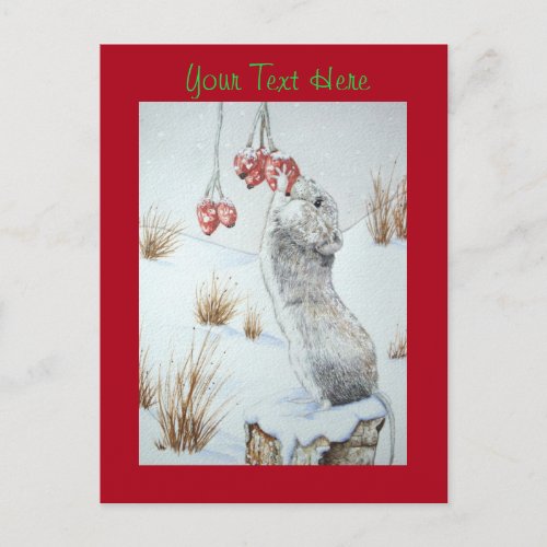 cute mouse snow scene wildlife at christmas postcard