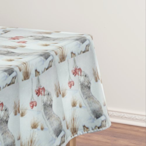 Cute mouse snow scene wildlife at christmas tablecloth