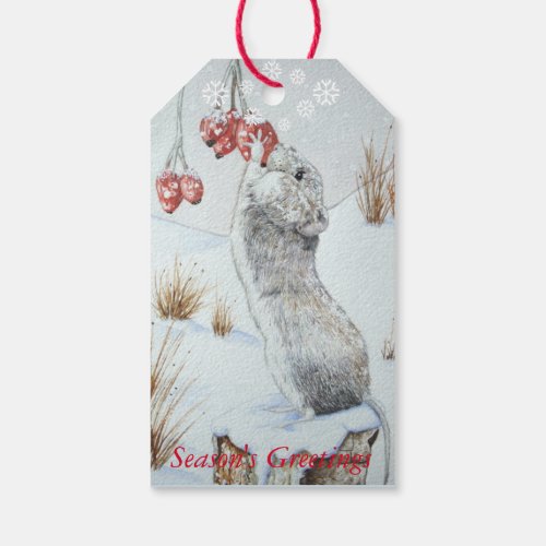 Cute mouse snow scene wildlife chrismas gift tags