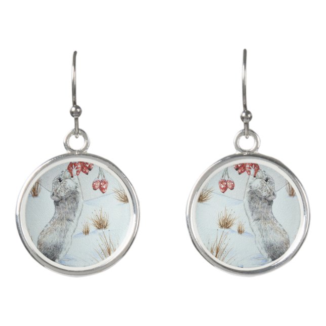 cute mouse snow scene wildlife earrings (Front)