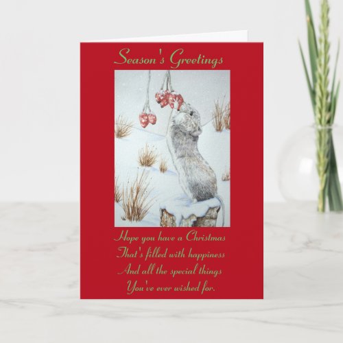 cute mouse snow scene wildlife painting with verse holiday card