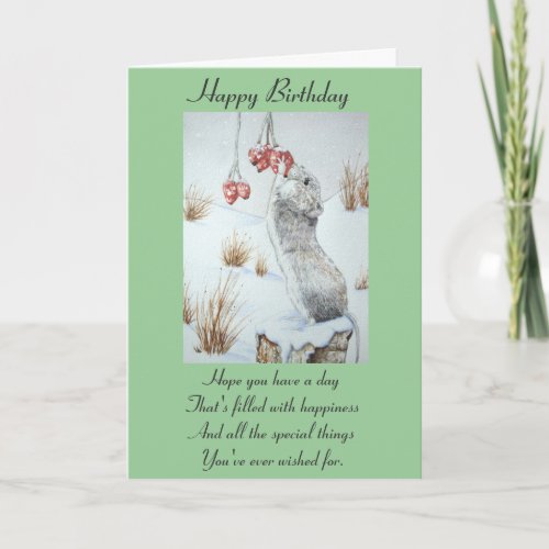 Cute mouse snow scene wildlife with verse card