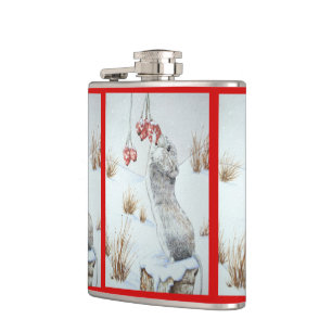 Cute mouse snow scene winter wildlife hip flask