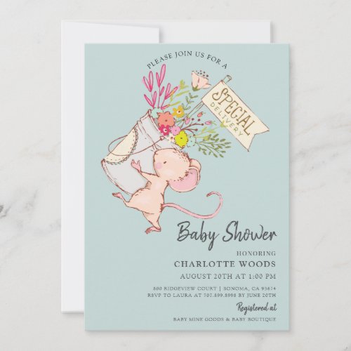  Cute Mouse Special Delivery Boy Baby Shower  Invitation