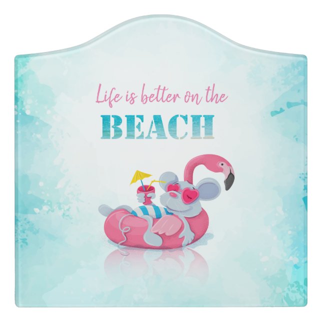 Cute Mouse  Stylish Beach  Door Sign (Large Crest Front)