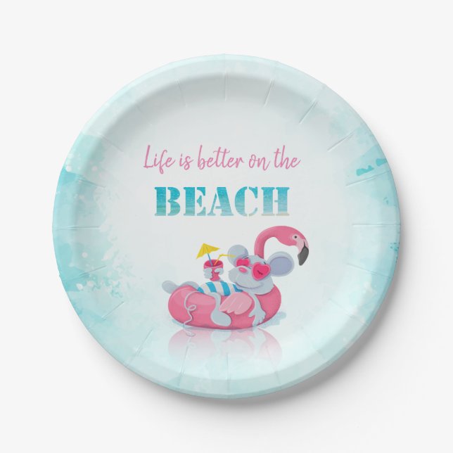 Cute Mouse  Stylish Beach   Paper Plates (Front)