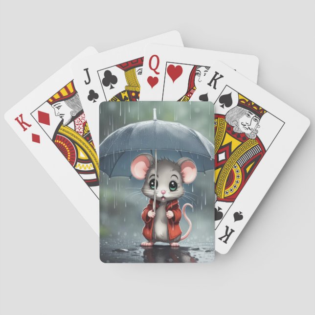 Cute Mouse Under an Umbrella Poker Cards (Back)