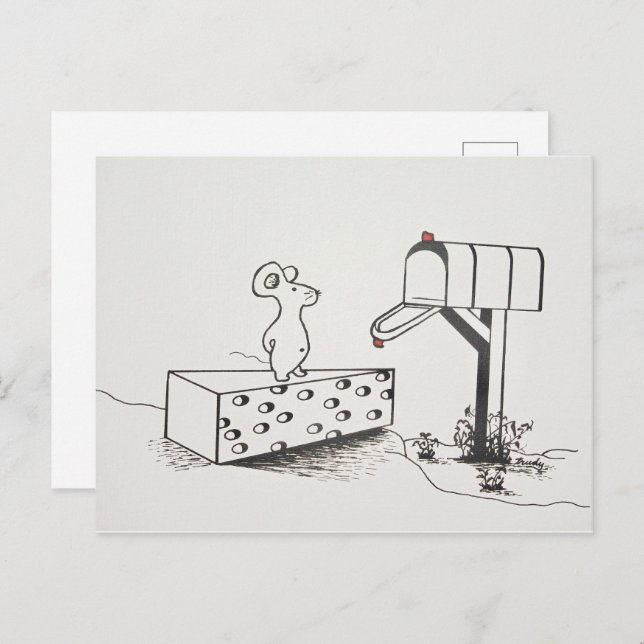 Cute Mouse Waits on Swiss Cheese for Mail Postcard (Front/Back)