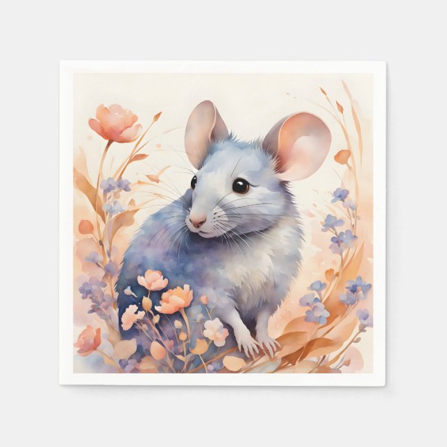 Cute mouse watercolor illustration  napkins (Front)