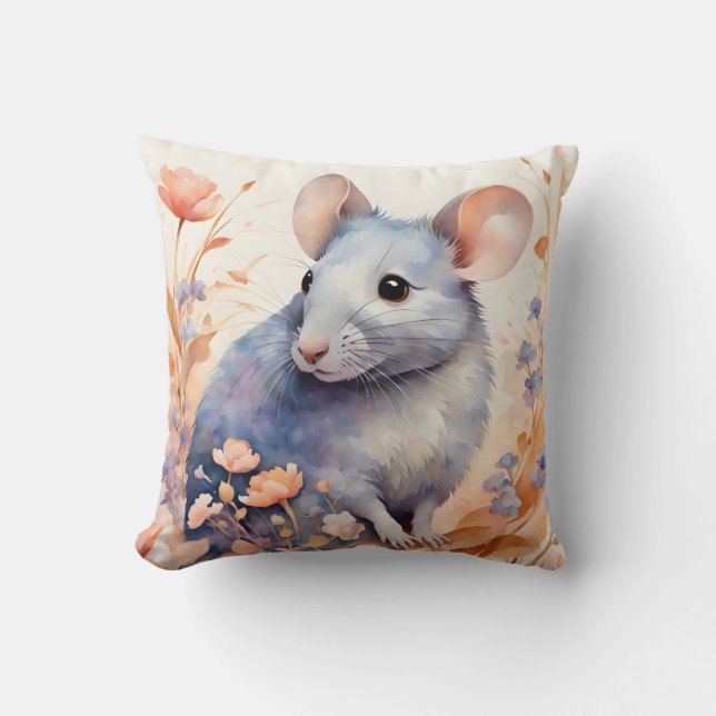 Cute mouse watercolor illustration  throw pillow (Front)