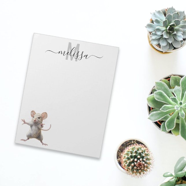 Cute Mouse Watercolor Monogram Name Notepad (Creator Uploaded)