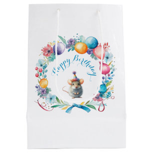 Cute Mouse Wearing a Party Hat Medium Gift Bag