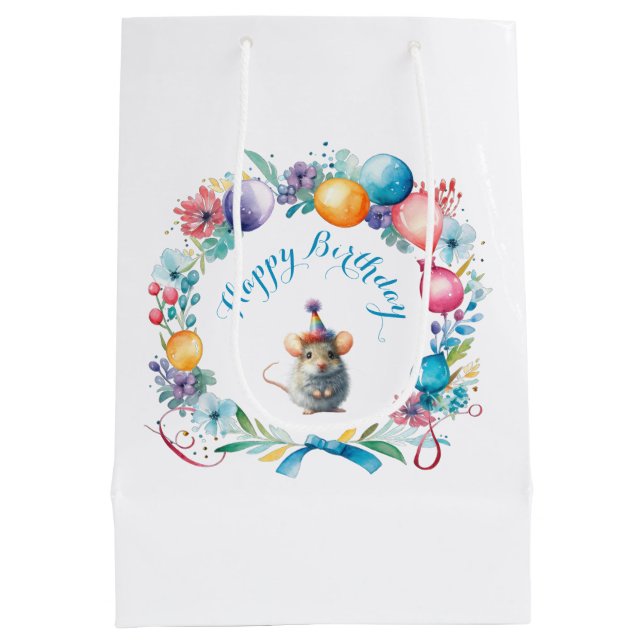 Cute Mouse Wearing a Party Hat  Medium Gift Bag (Back)
