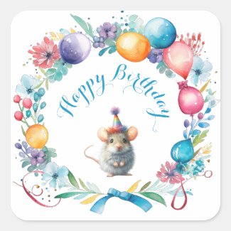 Cute Mouse Wearing a Party Hat Sticker