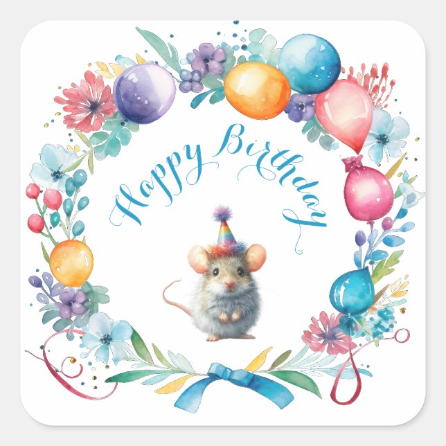 Cute Mouse Wearing a Party Hat Sticker (Front)