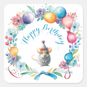 Cute Mouse Wearing a Party Hat Sticker