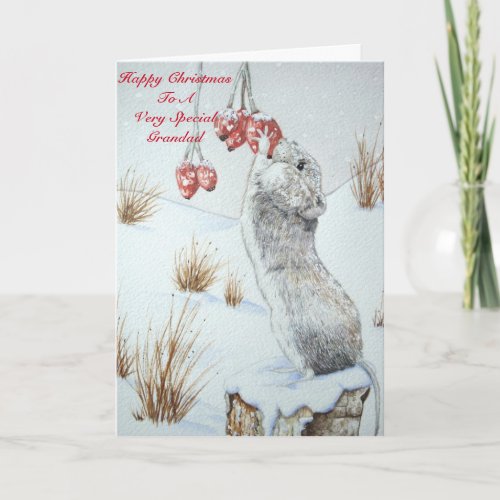 cute mouse wildlife snow scene at christmas holiday card
