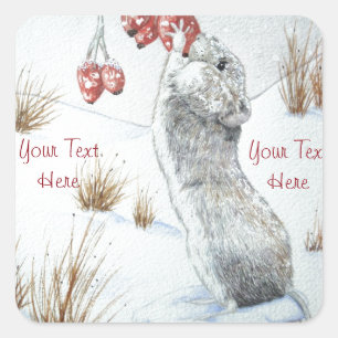 Cute mouse wildlife snow scene for christmas square sticker