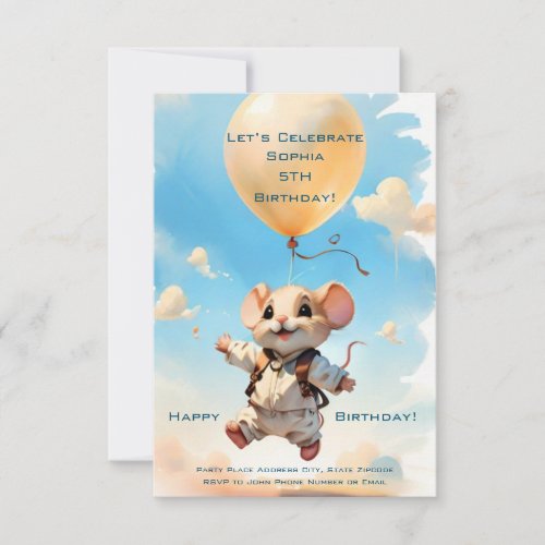 Cute Mouse with Balloon Happy Inviting for Party Invitation