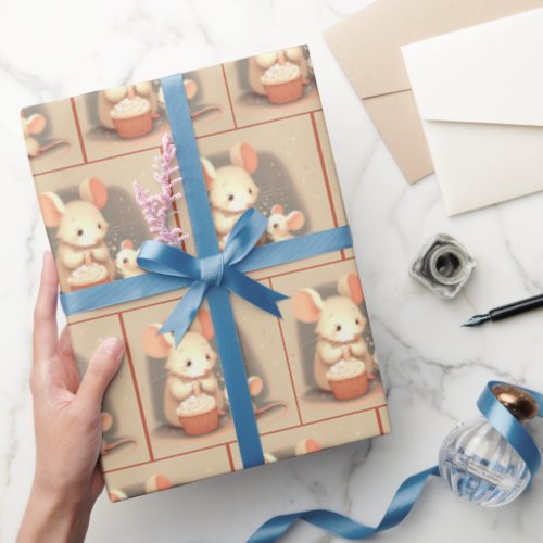 Cute Mouse With Birthday Cupcake Wrapping Paper
