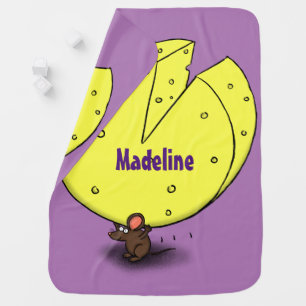 Cute mouse with cheese cartoon illustration baby blanket